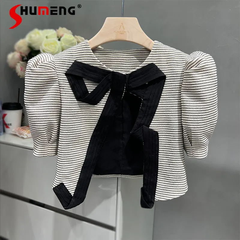 

2023 Summer New European Fashionable Cute Simple Designer Puff Sleeve Shirt Women's Elegant Trendy Pullover Blouses Top