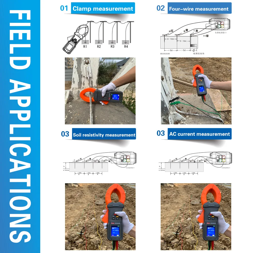Фото Измеритель сопротивления заземления ES3022E: сопротивление почвы 9999 кОм, напряжение 600В, ток 60А, зажимной измеритель сопротивления заземления №2