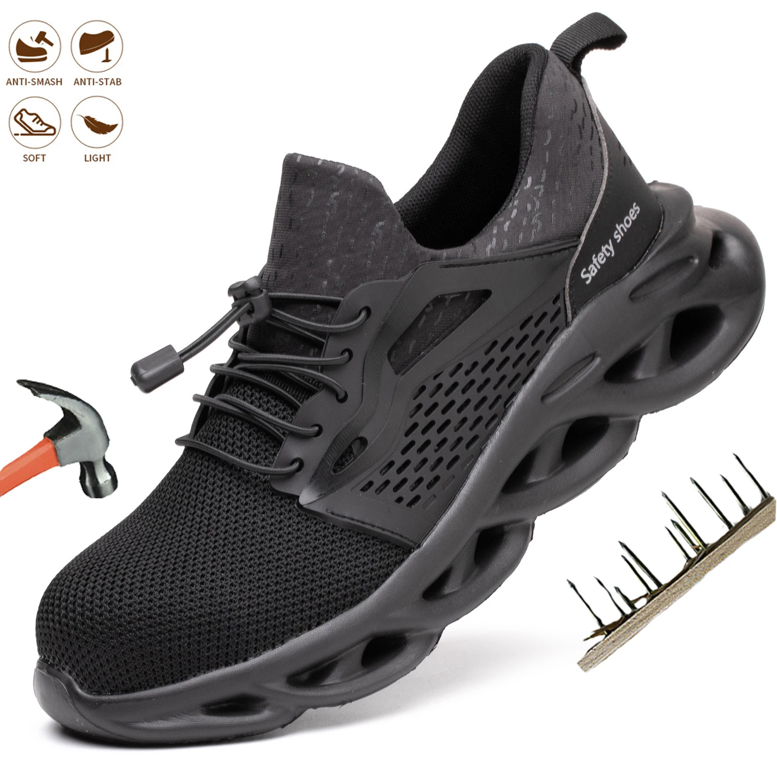 

Men's Safety Work Shoes Anti-Smash Steel Toe Cap Boots Puncture-proof Footwear Non-slip Breathable lightweight Sneakers