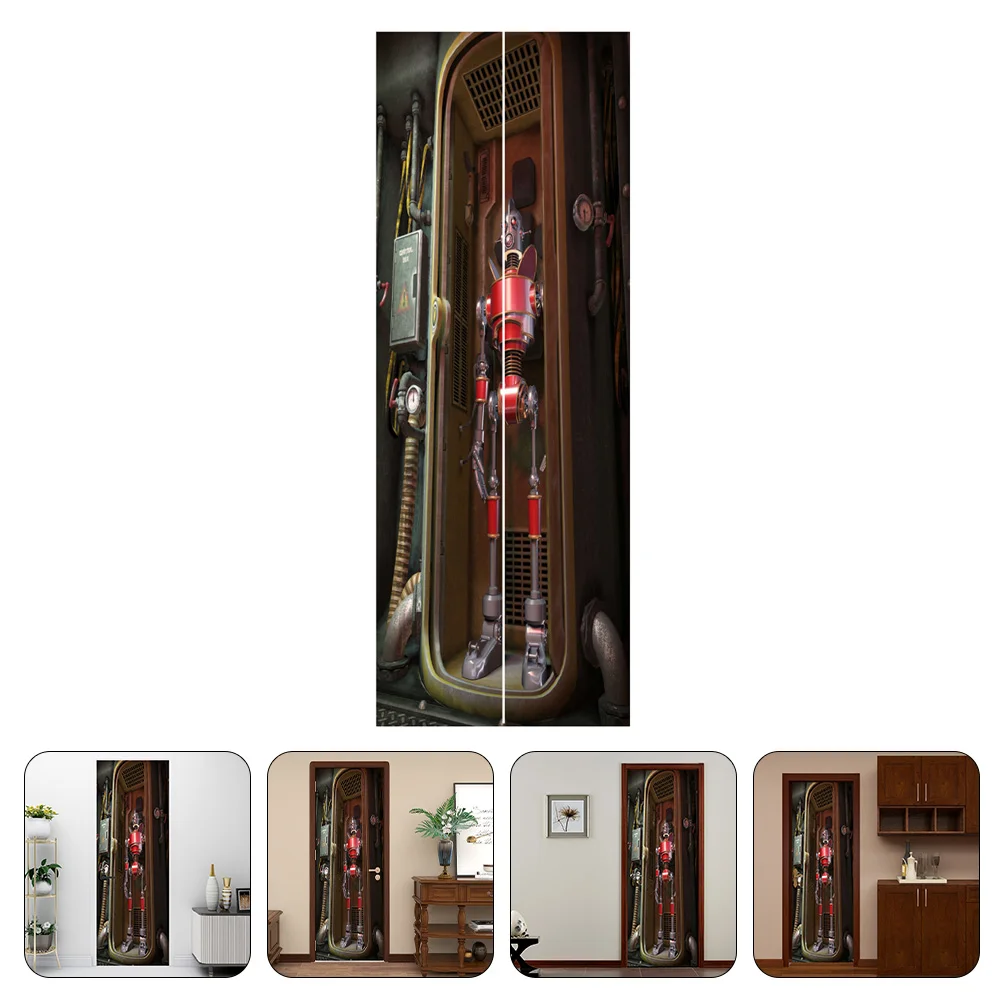 

2 Sheets Self-Adhesive Fake Door Decals Waterproof Door Stickers Bedroom Decors