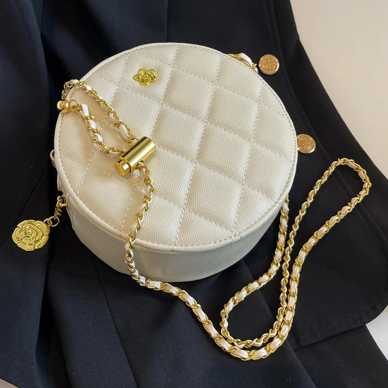 

Embroidered Thread Small Bag Women's Bag 2022 Summer New Popular All-match Rhombus Shoulder Bag Chain Messenger Small Round Bag