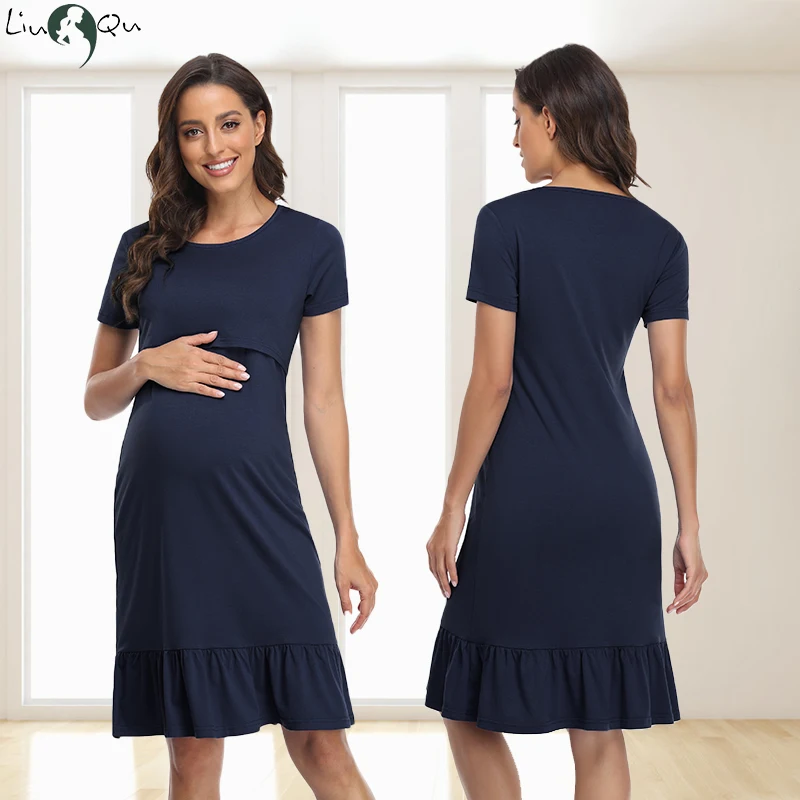 Женское свободное платье для отдыха с коротким рукавом и оборками |