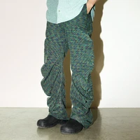 japanese retro super arc stacked mens and womens knitted pants loose printed cross pants high street american casual