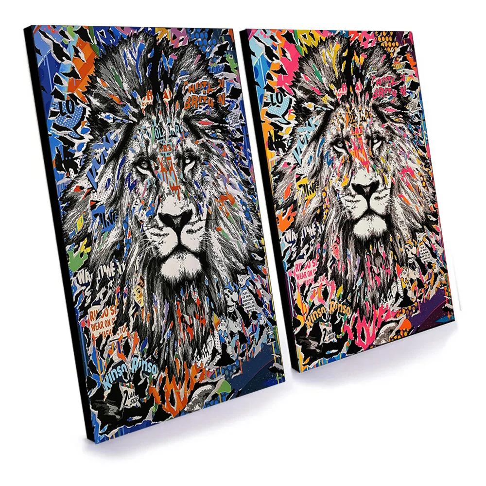 

Fashion Luxury Graffiti Art of Lion with Words Canvas Paintings on the Wall Art Posters and Prints Inspirational Picture Decor