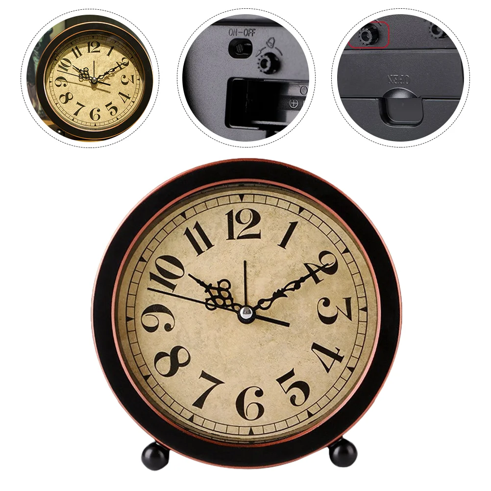 

Clock Alarmvintage Desk Bedside Silent Retro Clocksbedroom Mute Tabletopdecor Desktop Living Room Round Household Decorative
