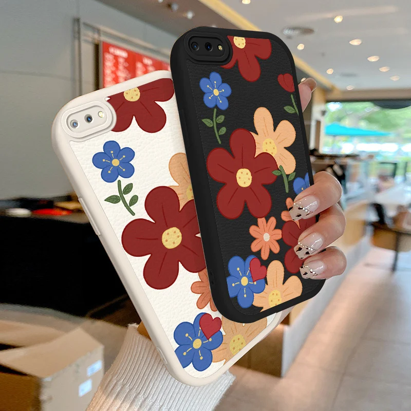 

For OPPO A5 2018 A12E A7 A12 A15 A16 A54 S A11 X K A9 A5 2020 A35 A16 E A31 A8 Case Simple Flower Lambskin Phone Case