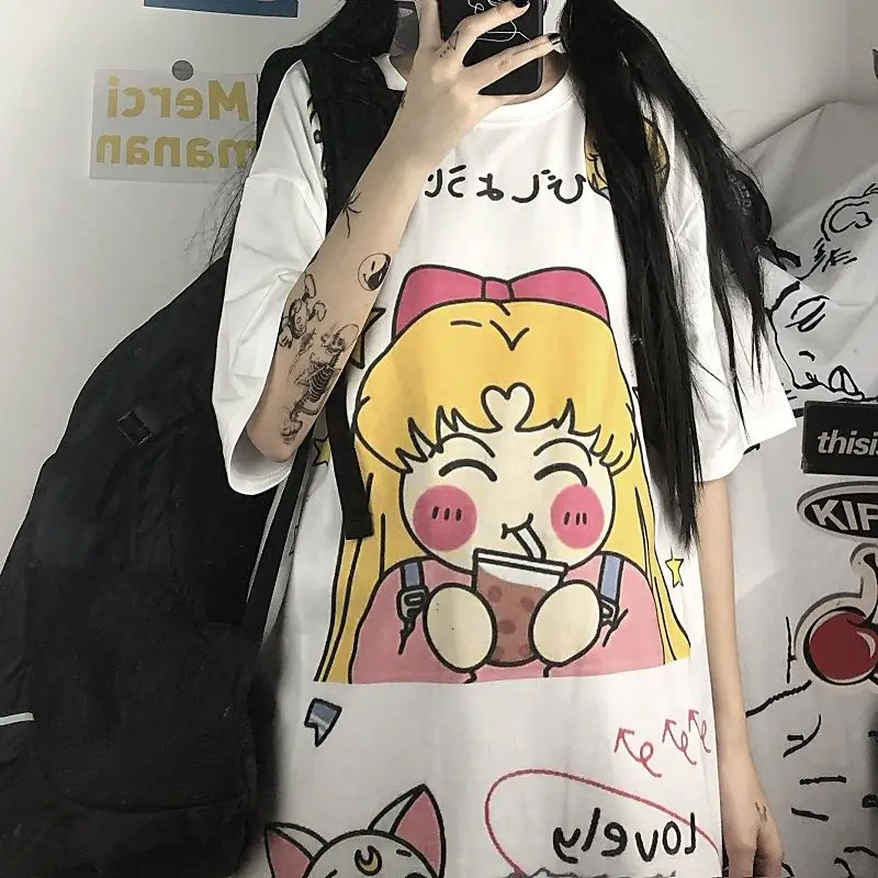 

Y2k одежда Kawaii Harajuku милые Аниме футболки оверсайз женская одежда Топ