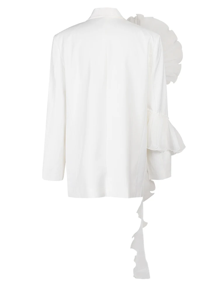 [EAM] Женский белый элегантный пиджак с оборками новый свободный лацканами и