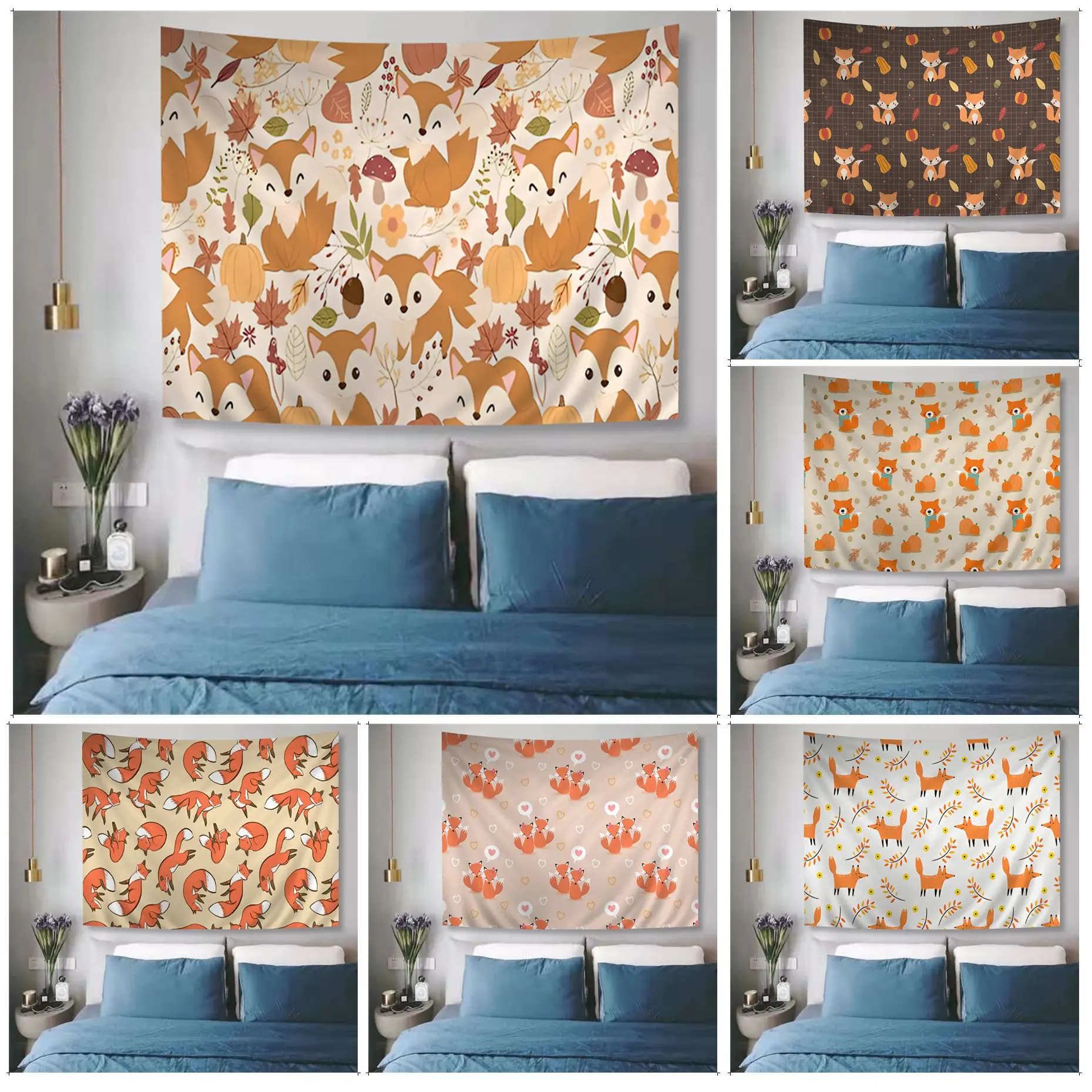 

Cute Fox Animal Printed Chart Tapestry for Living Room Home Dorm Decor Wall Hanging Home Decor