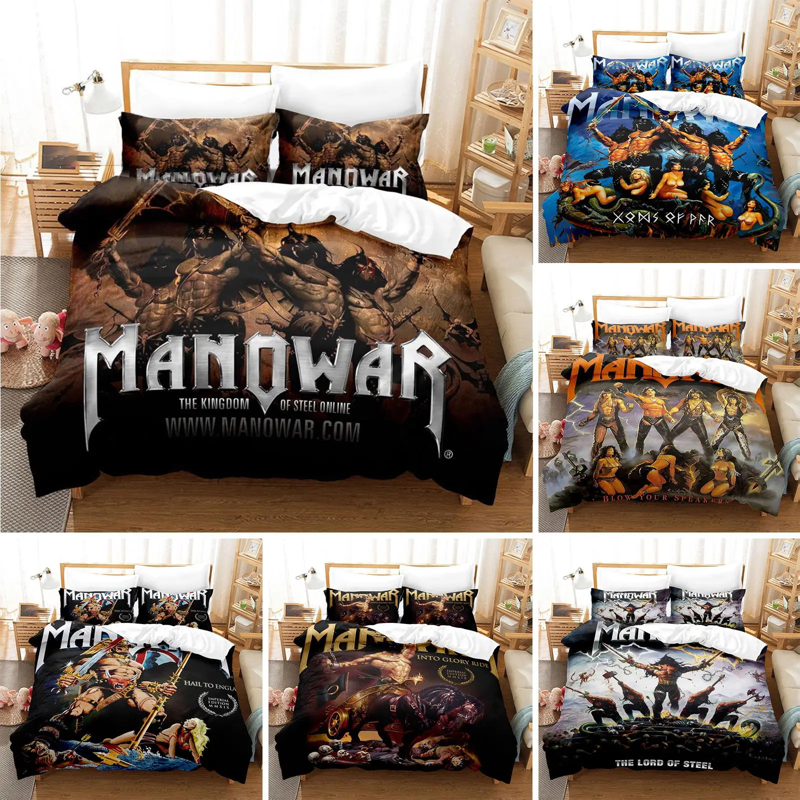 

Комплект постельного белья Manowar в стиле хип-хоп с 3D принтом, пододеяльник, покрывало для спальни, одинарное, двойное, Королевский размер, пододеяльник, домашний текстиль, 2/3 шт.