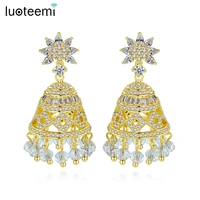 luoteemi classic gold color pakista style big dangle drop earrings bridals wedding inlaid colorful cz star shape fashion jewelry