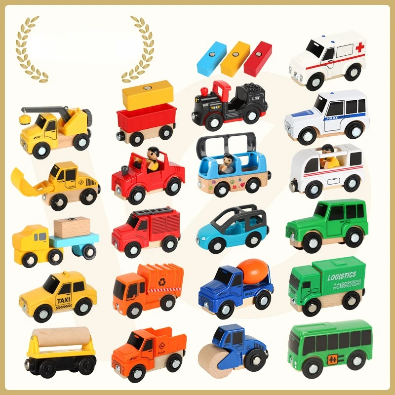 

Wood Magnetic Train Plane Wood Railway Helicopter Car Truck Accessories Toy For Kids Fit Wood Tracks Gifts