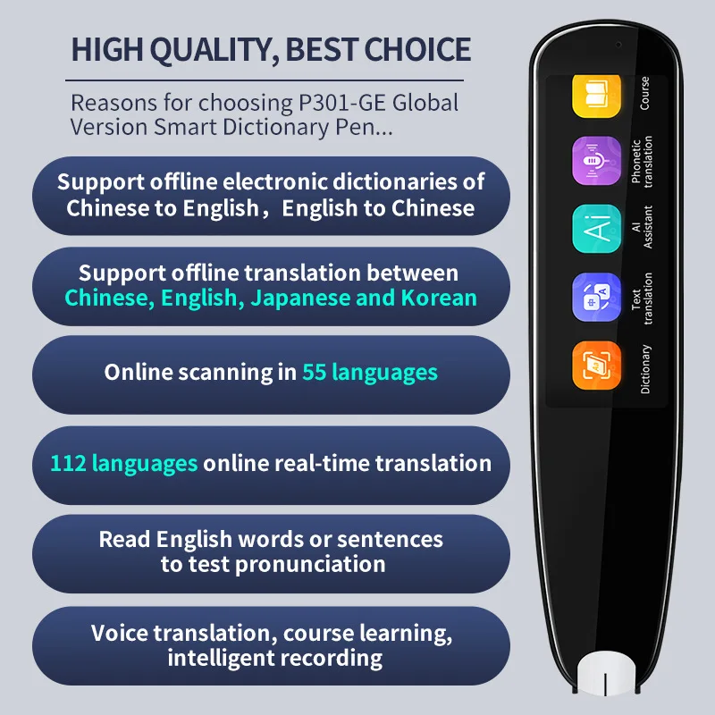 Smart Portable 112 Languages Voice Translator Scan Pen Real-time Translation Offline Text Reading Translator Business Travel enlarge