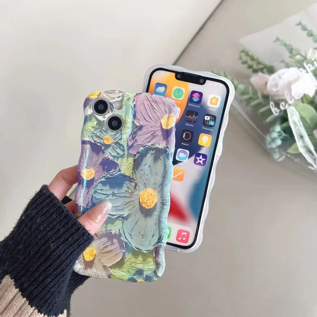 Цветной изысканный чехол для телефона с рисунком маслом для iPhone 11121314 Pro Max, чехол для телефона с цветочным ремешком и ремешком (art.: 3920c1124dbda) - 3920c1124dbda