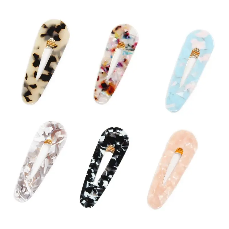 

Women Girls Acetic Acid Hair Clips Water Drop Shape Marble Stone Texture