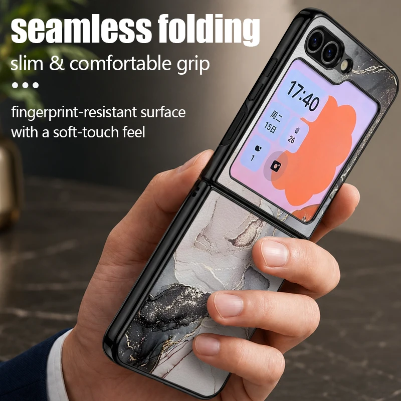 Фото Премиальный чехол для телефона из искусственной кожи для Samsung Galaxy Z Flip 8 7 FE 6 5 4, жесткая задняя крышка из поликарбоната с мраморным узором для Galaxy Z Flip8 Flip7 №3