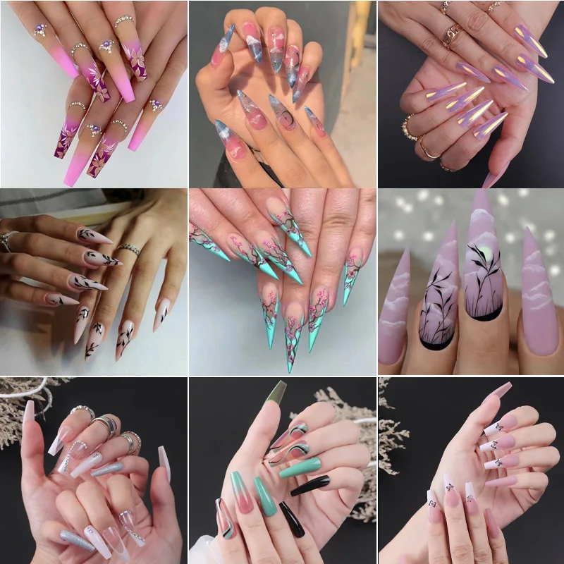 

24Pcs/SET Shining Fake Nails Full Cover Ballet Fake Nail Elegant Solid Color Long Coffin False Nails Art Artificial Fingernails