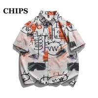 chips 2022 summer creative graffiti fashion men shirt hip hop dark shirt harajuku short sleeve shirt tops oversize streetwear