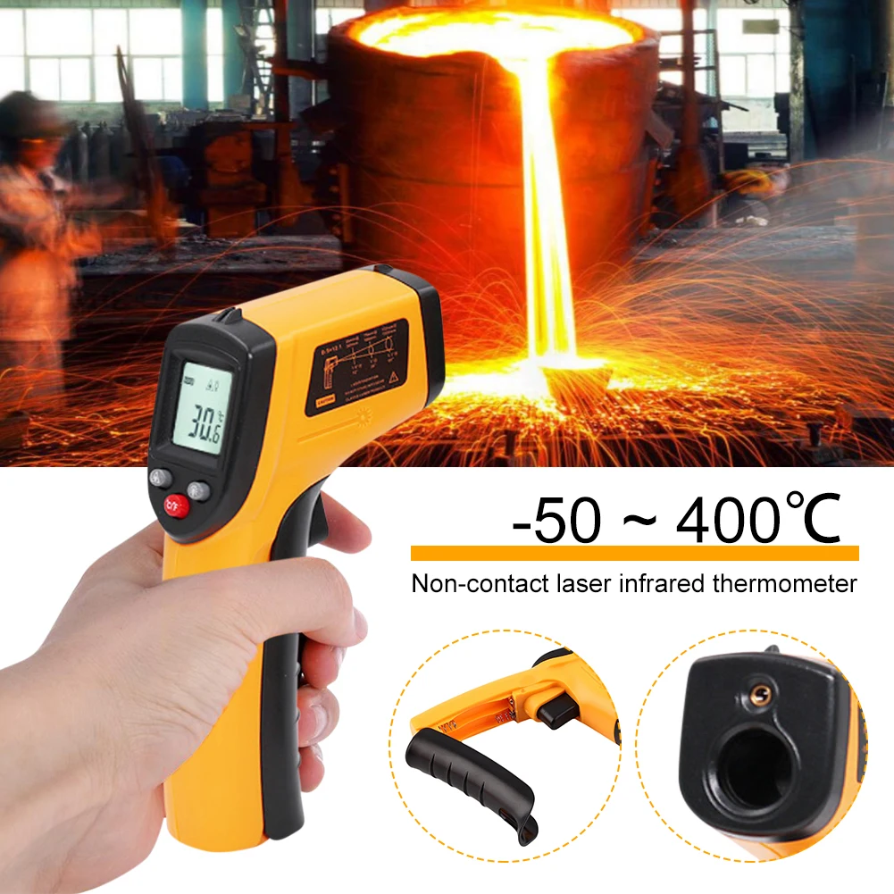 Digital Infrared Thermometer Non-Contact Laser Temperature Meter -50~400 ℃ IR Thermometer For Industrial Cooking Ovens