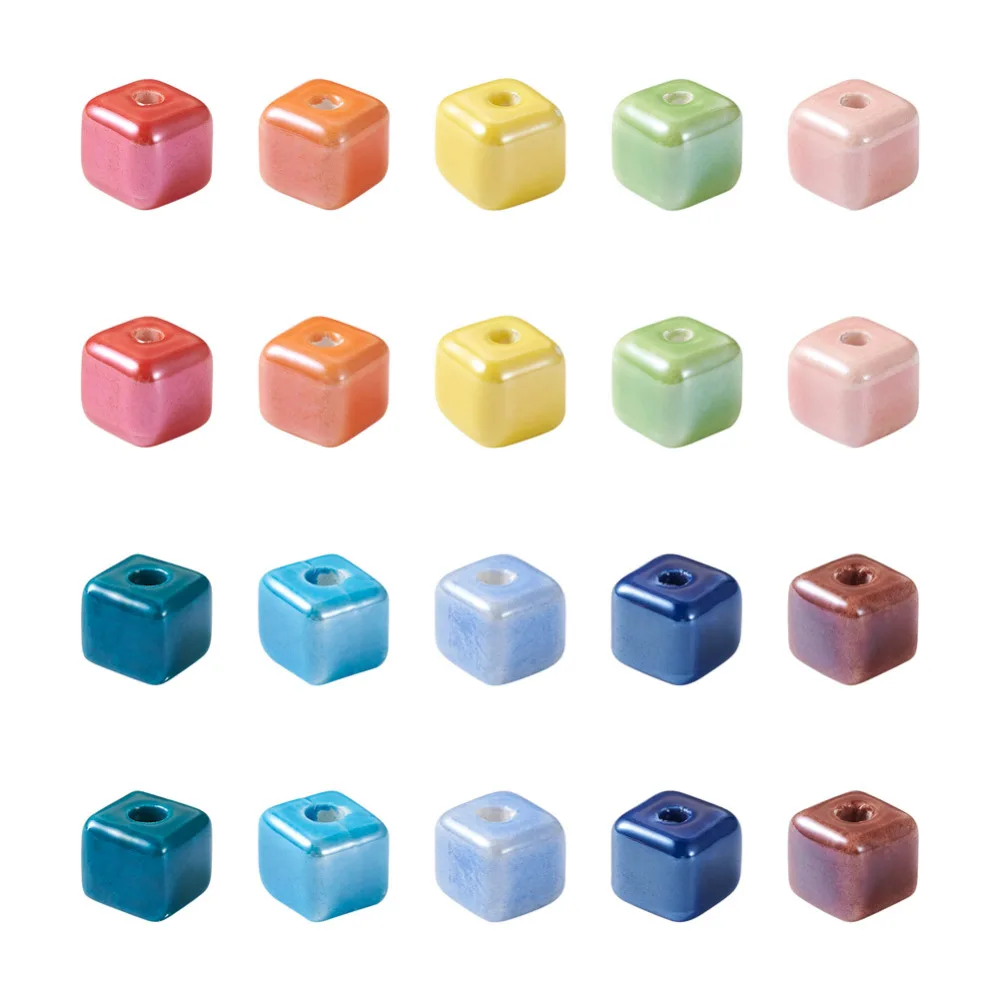 

Pandahall 50Pcs Square Porcelain Ceramic Beads Bright Glazed 8.5mm Cube Porcelain Beads Spacers for DIY Vintage Bracelet Jewelry