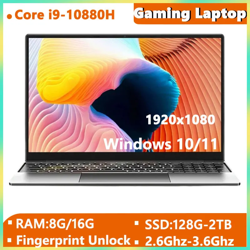 Core I9 15.6 Inch Gaming Laptop 8G/16GB/32G DDR4 1TB/2TB SSD Backlit Keyboard Fingerprint Unlock IPS Screen Netbook TYPE-C Wifi