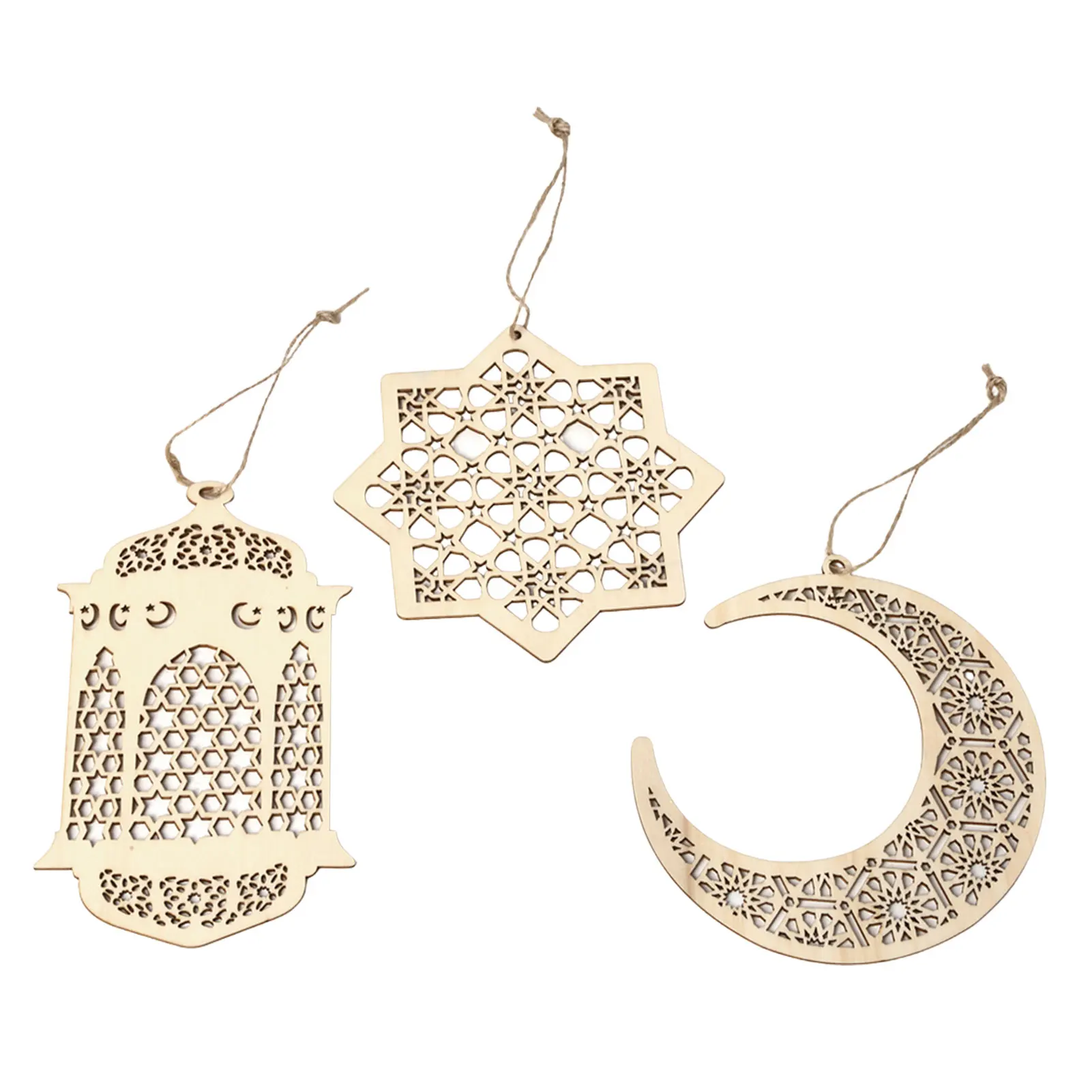 

3Pcs Wooden Eid Mubarak Hanging Pendant Ornament Ramadan Kareem Gift Islam Muslim Home Table Decoration DIY Craft Party Supplies