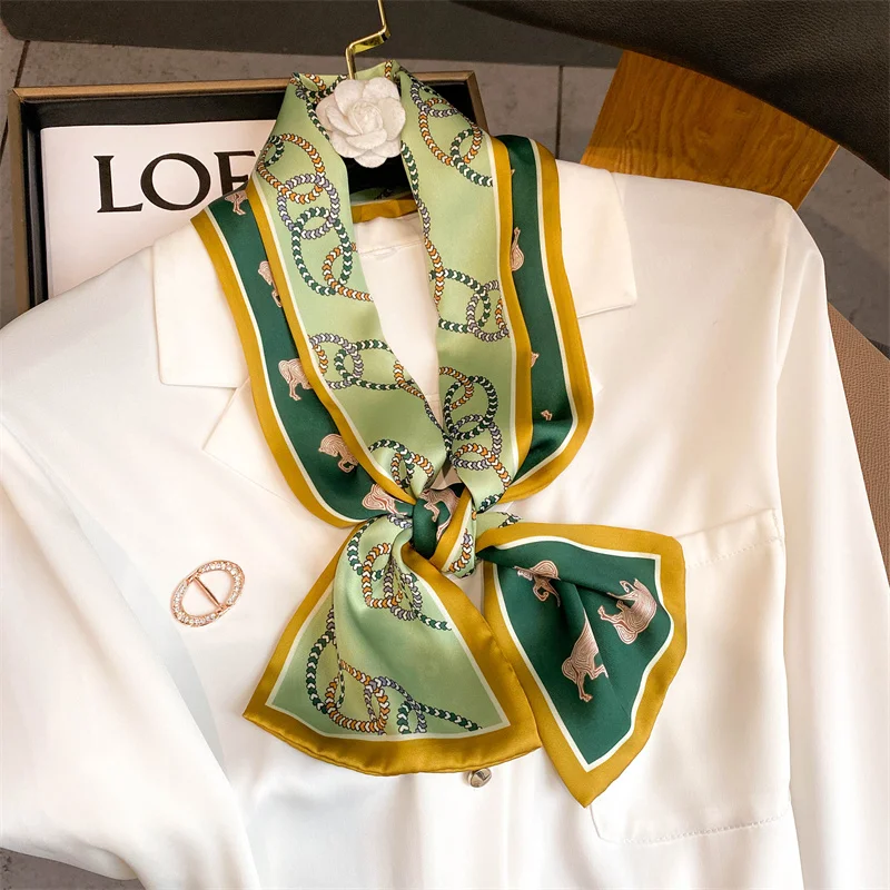 

Модный Шелковый шарф для волос с лентой для женщин, дизайнерские обтягивающие резинки для волос с принтом, повязка на голову, шейный галстук...