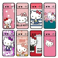 funny cartoon hello kitty shockproof cover for google pixel 7 6 6a 5 4 5a 4a xl pro 5g soft silicone black phone case coque capa