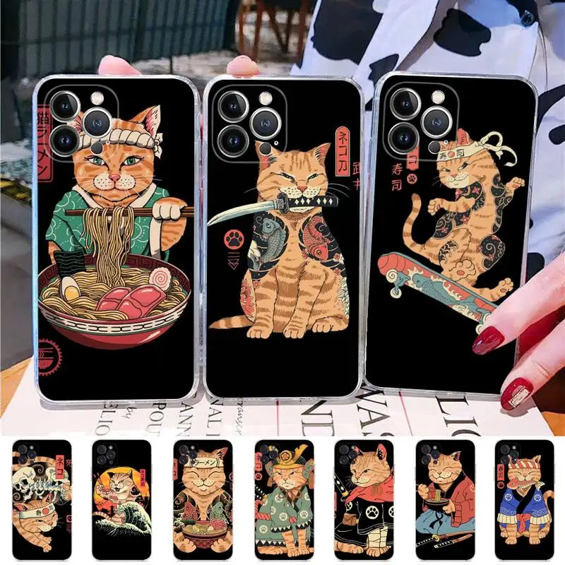 

Ramen Japan Cat Phone Case Silicone Soft for iphone 14 13 12 11 Pro Mini XS MAX 8 7 6 Plus X XS XR Cover