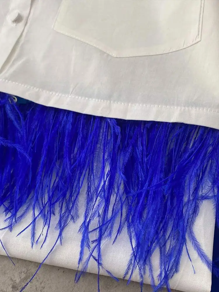 Элегантные топы женская комбинированная зеленая пушистая белая рубашка 2022