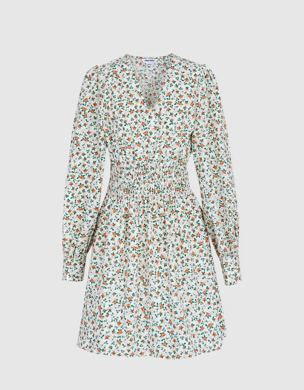 

Shirred Floral Print Long Sleeve Dress
