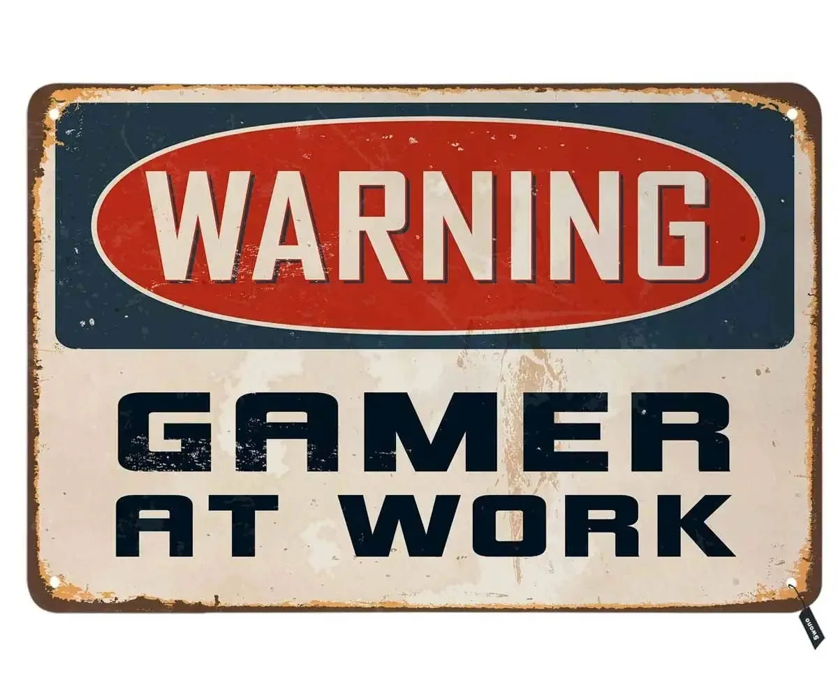 

Warning Gamer at Work Tin Signs,Vintage Metal Tin Sign for Men Women,Wall Decor for Bars,Restaurants,Cafes Pubs,12x8 Inch