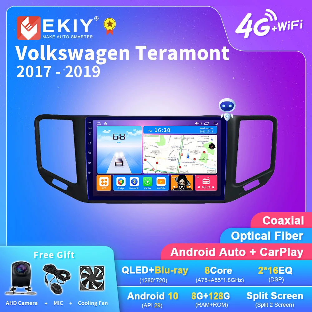 

EKIY T7 Android 10 Car Radio For Volkswagen Teramont 2017-2019 AI Voice Stereo Multimedia Video Player Navi GPS QLED No 2din DVD