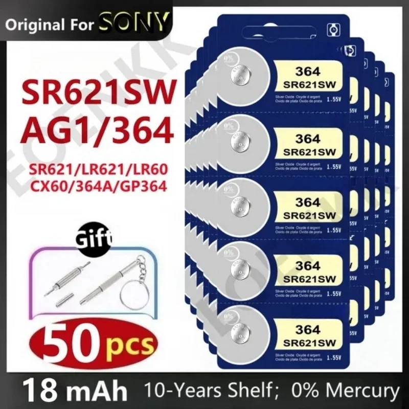 Оригинал для SONY 200 шт. SR621SW AG1 364 363 LR621 164 1 55 В щелочная Кнопочная батарея часов 100%