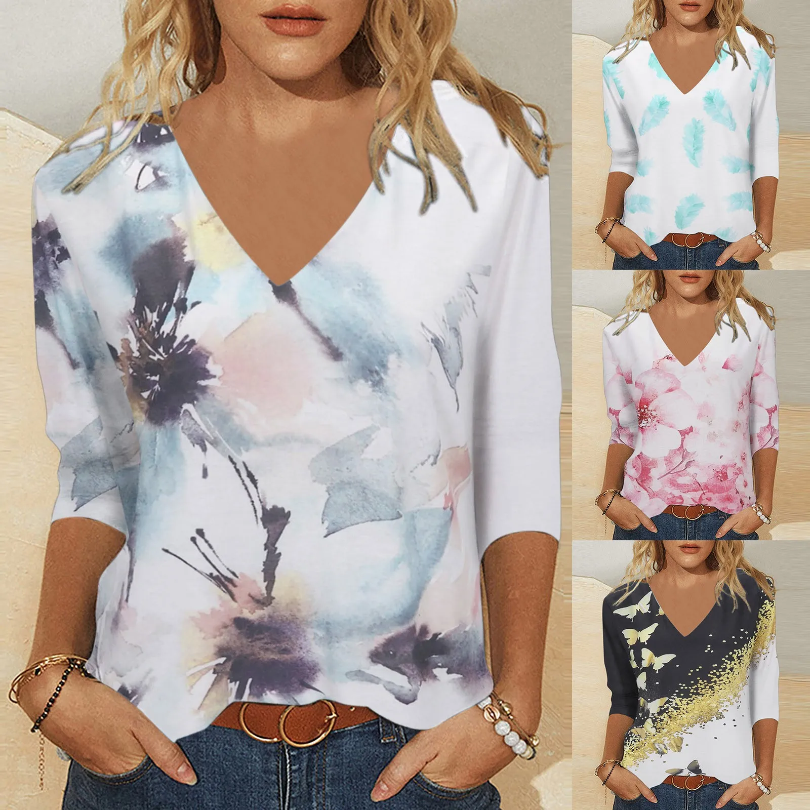 

Womens Long Sleeve V Neck Floral Petal Printed Shirts Top Short Neck Turtleneck Women Womens Short Sleeve Button down Shirts