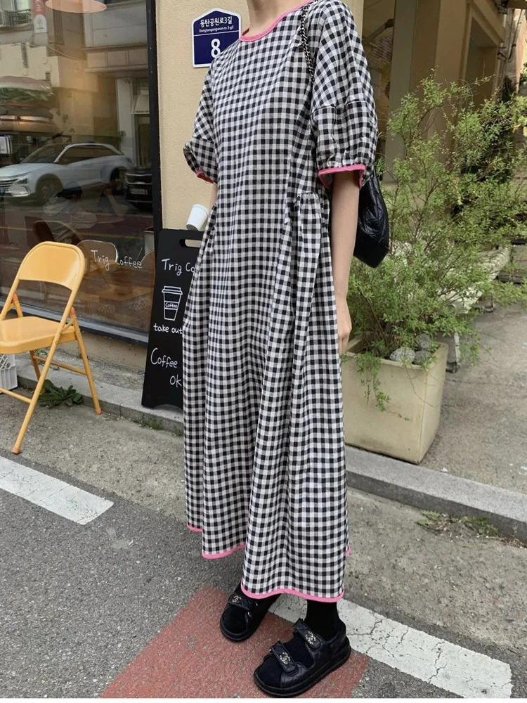 Женское винтажное плиссированное платье повседневное длинное клетчатое в