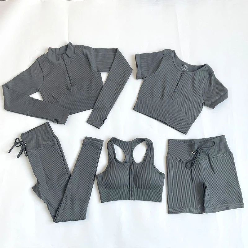 

5 шт., бесшовный спортивный костюм для йоги, с бюстгальтером на молнии