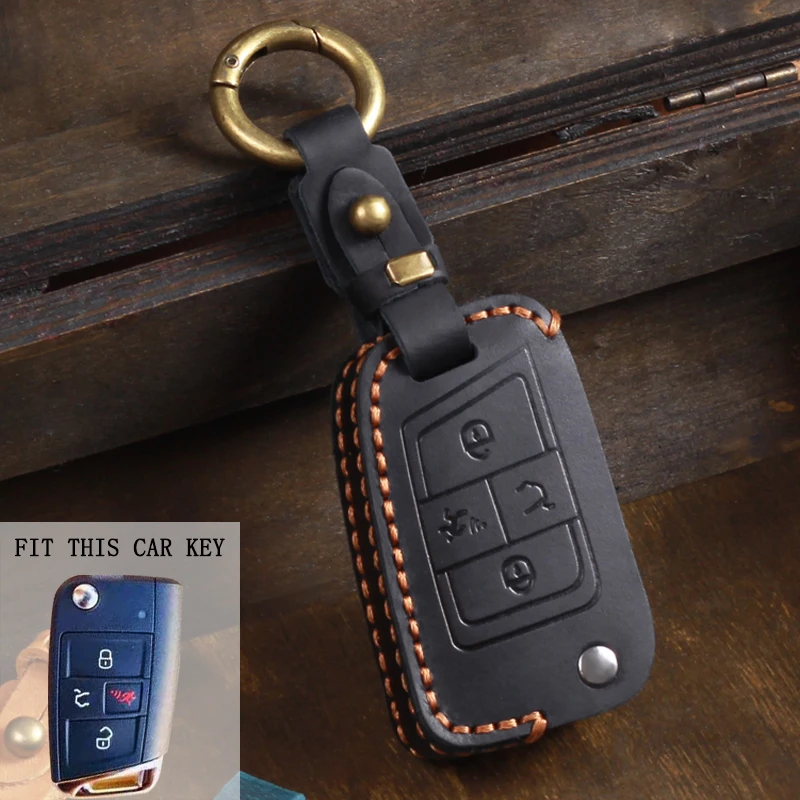 

Кожаный Автомобильный брелок для VW Volkswagen Golf VII Mk7 GTI Jetta, 4 кнопки, флип-брелок, брелок для дистанционного управления, защитный чехол