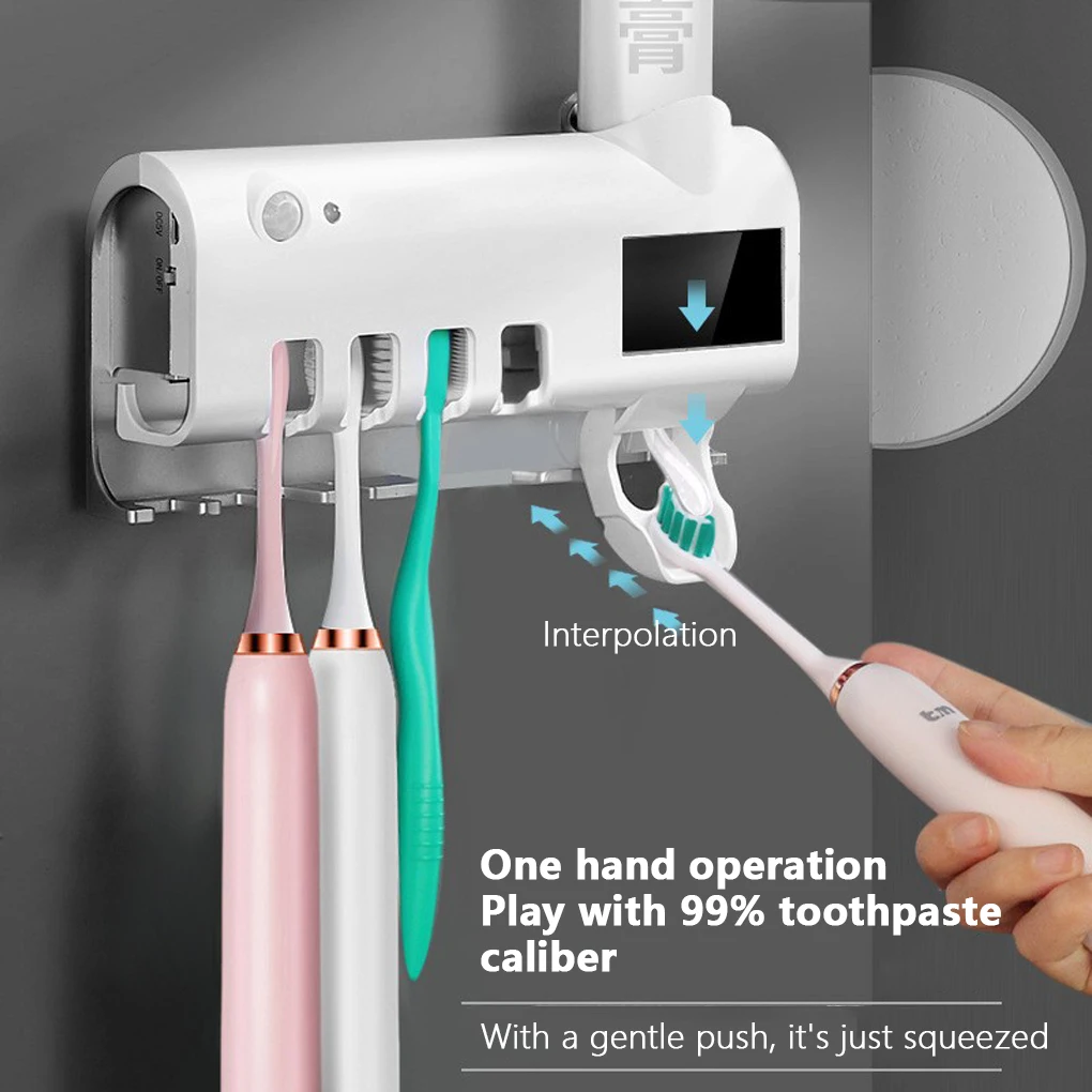 

Smart Toothbrush Holder Tooth Brush Stand Wall Mounted Punch-free Toothpaste Dispenser Storage Rack Bathroom Accessory