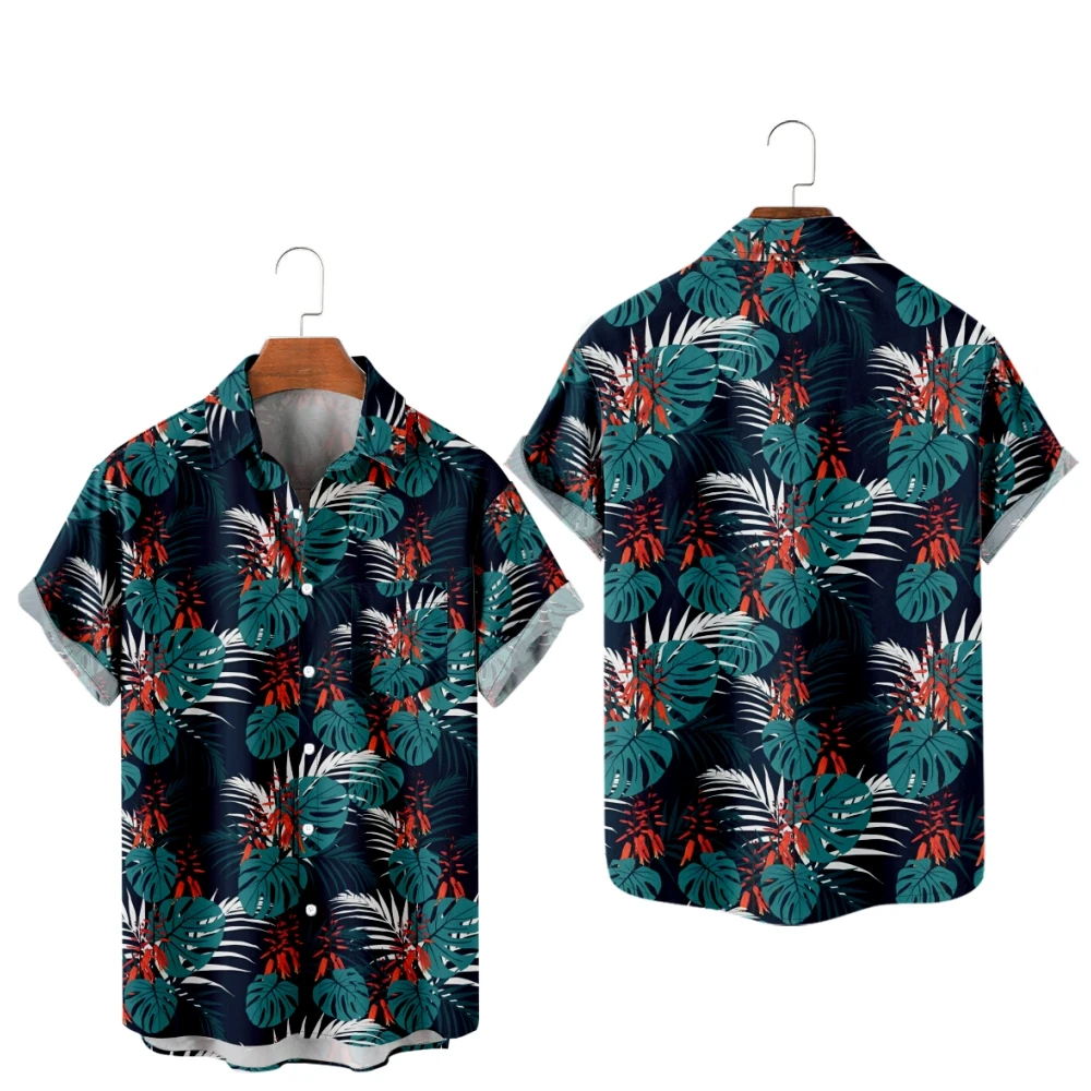 

Гавайские рубашки мужские топы тропические цветочные зеленые листья пляжная рубашка Летняя одежда с коротким рукавом для отпуска Женская Повседневная рубашка
