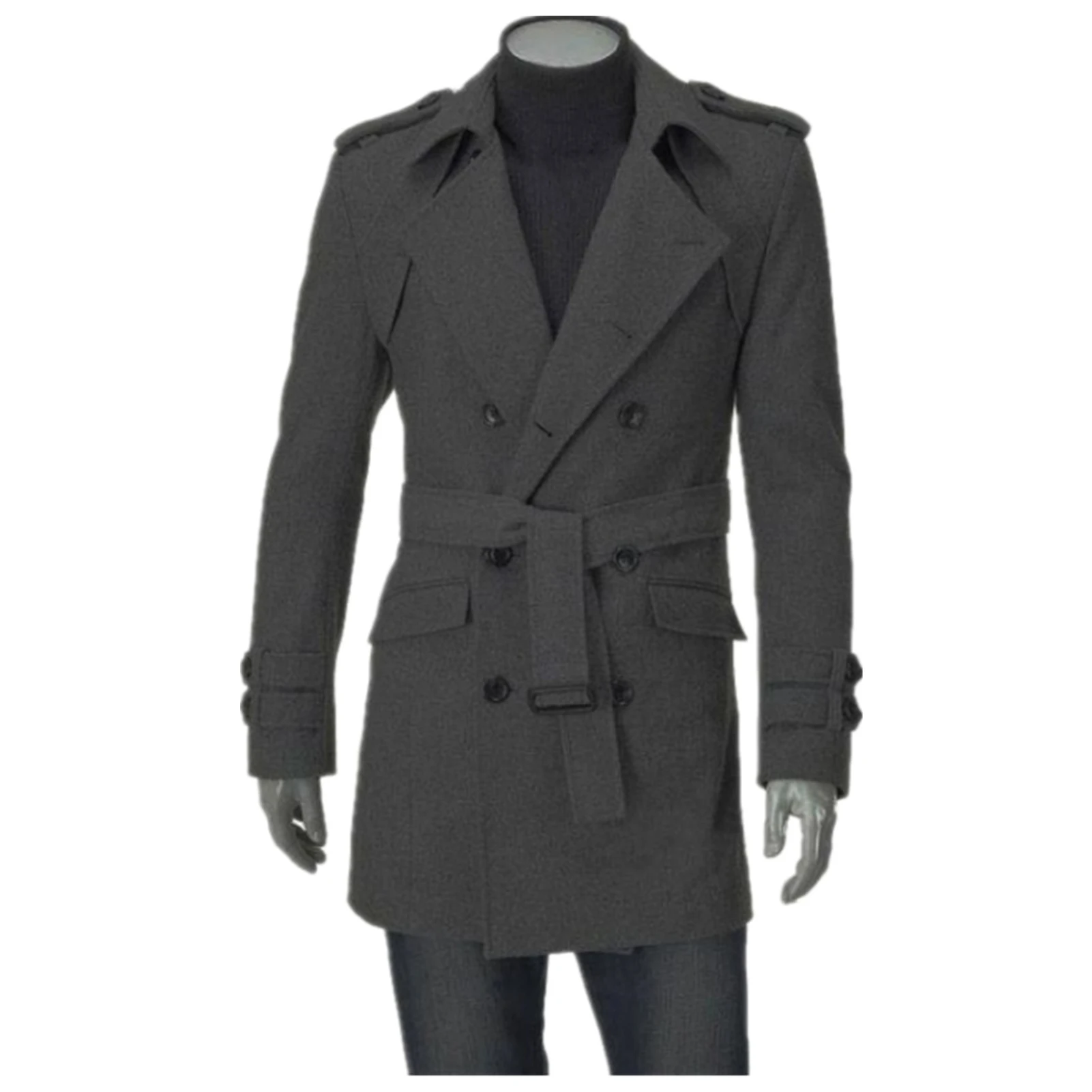 Мужское шерстяное пальто с длинным рукавом двубортное теплая верхняя одежда на
