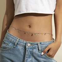 hip hop trend simple color rhinestone metal waist chain