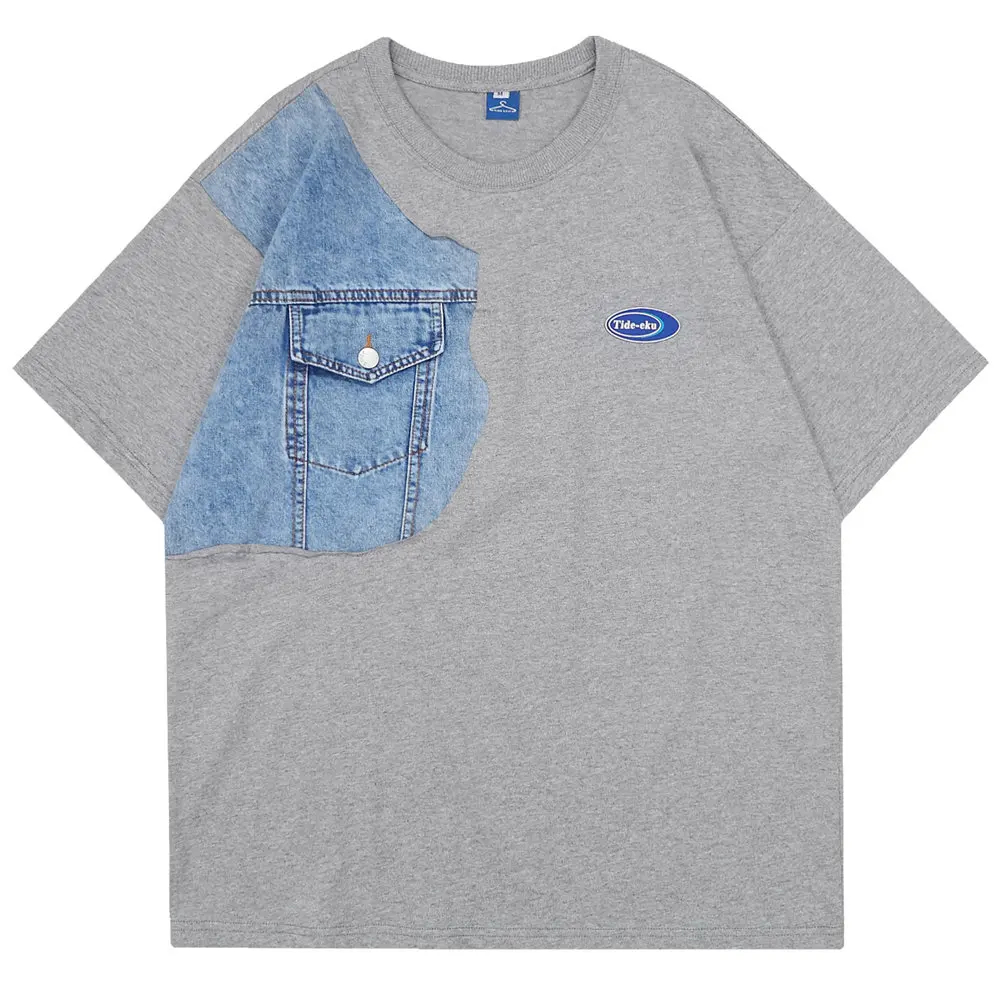 Футболка мужская оверсайз с круглым вырезом хлопок пэчворк уличная одежда в