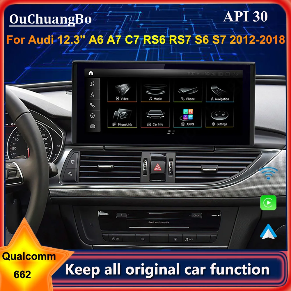 

Ouchuangbo Snapdragon 662 Car Radio For 12.3 Inch Audi A6 S6 A7 C7 RS7 RS6 S7 2012-2018 with Bluray android 11 8GB+256GB carplay