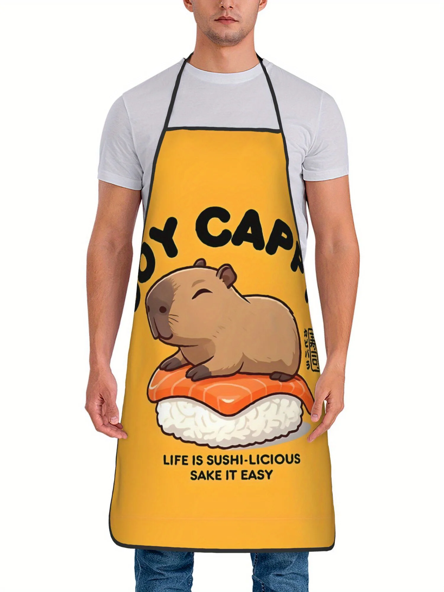 Фото Cappy Life Is Sushi Licious Capybara Регулируемый кухонный фартук в стиле ретро Унисекс Кухонный фартук с милым принтом Capybara Sushi №3