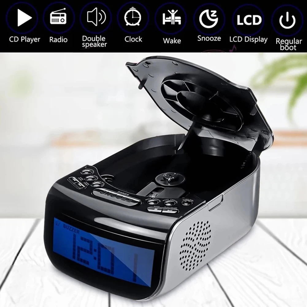 Reproductor de CD de Audio portátil para el hogar, Radio FM Con altavoz incorporado y pantalla LCD, compatible con Radio FM, despertador de inicio temporizado