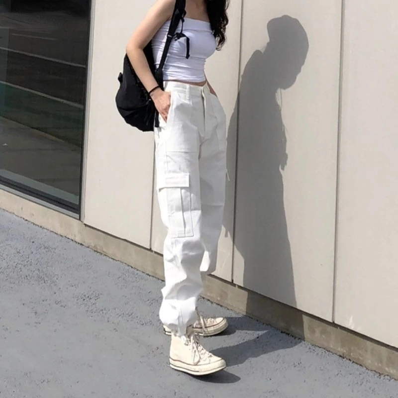 

Casual Pants Women Solid Simple Pocket BF Pleated Feet Tie Baggy Hip Hop Womens All-match Teenagers Daily Streetwear Harajuku