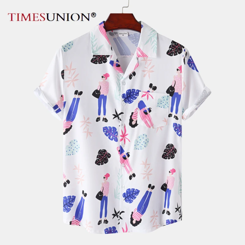 Men's Shirts Hawaiian Shirts Beach Print Short Sleeves Beauty Pattern Tops Casual Fashion Men's Clothing Summer Loose Shirt