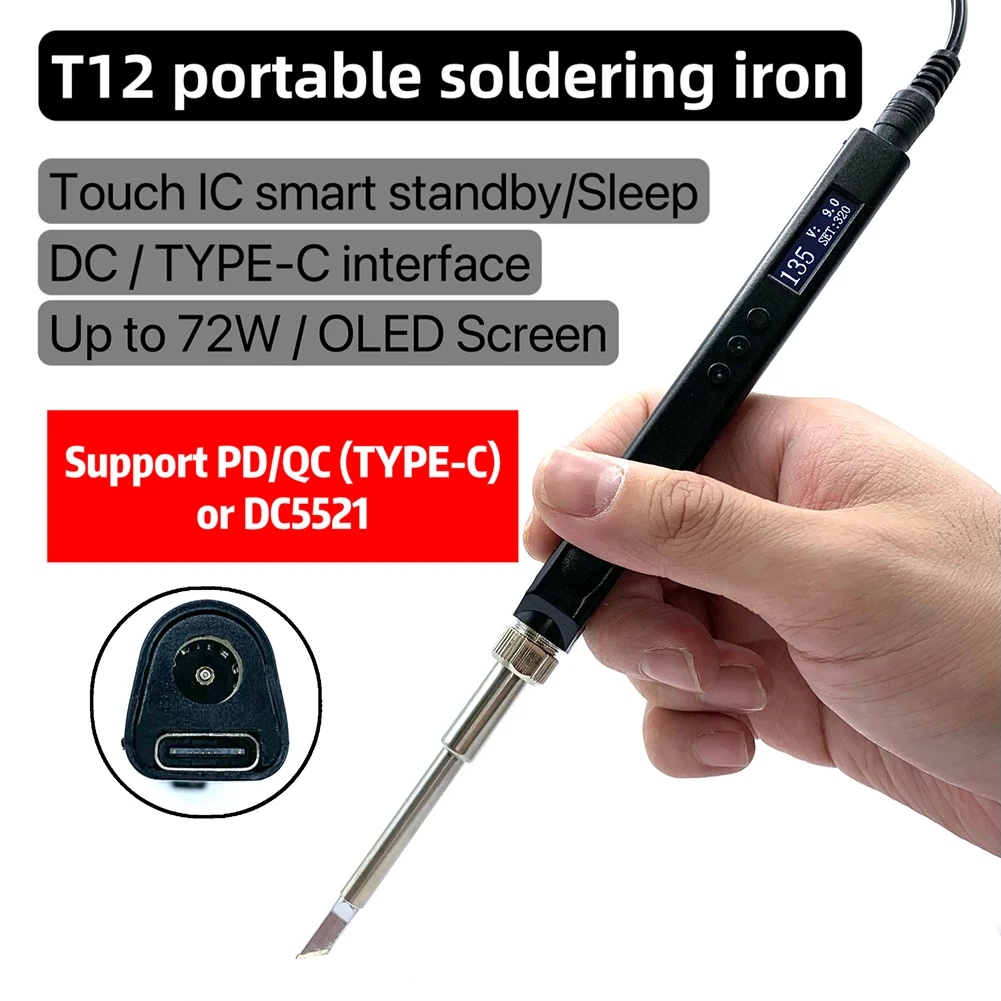 

T12 OLED Smart Electric Soldering Iron Kit PD 65W Cordless Soldering Iron Adjustable Temperature Portable Solder Welding Station