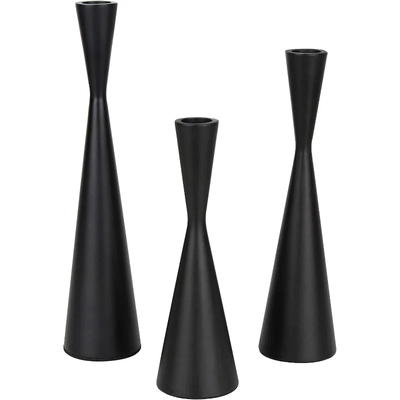 S Metal Candle Holders Set Of 3 Table Decorative Candle Stand For Wedding, Dinning, Home Decor (matte Black)